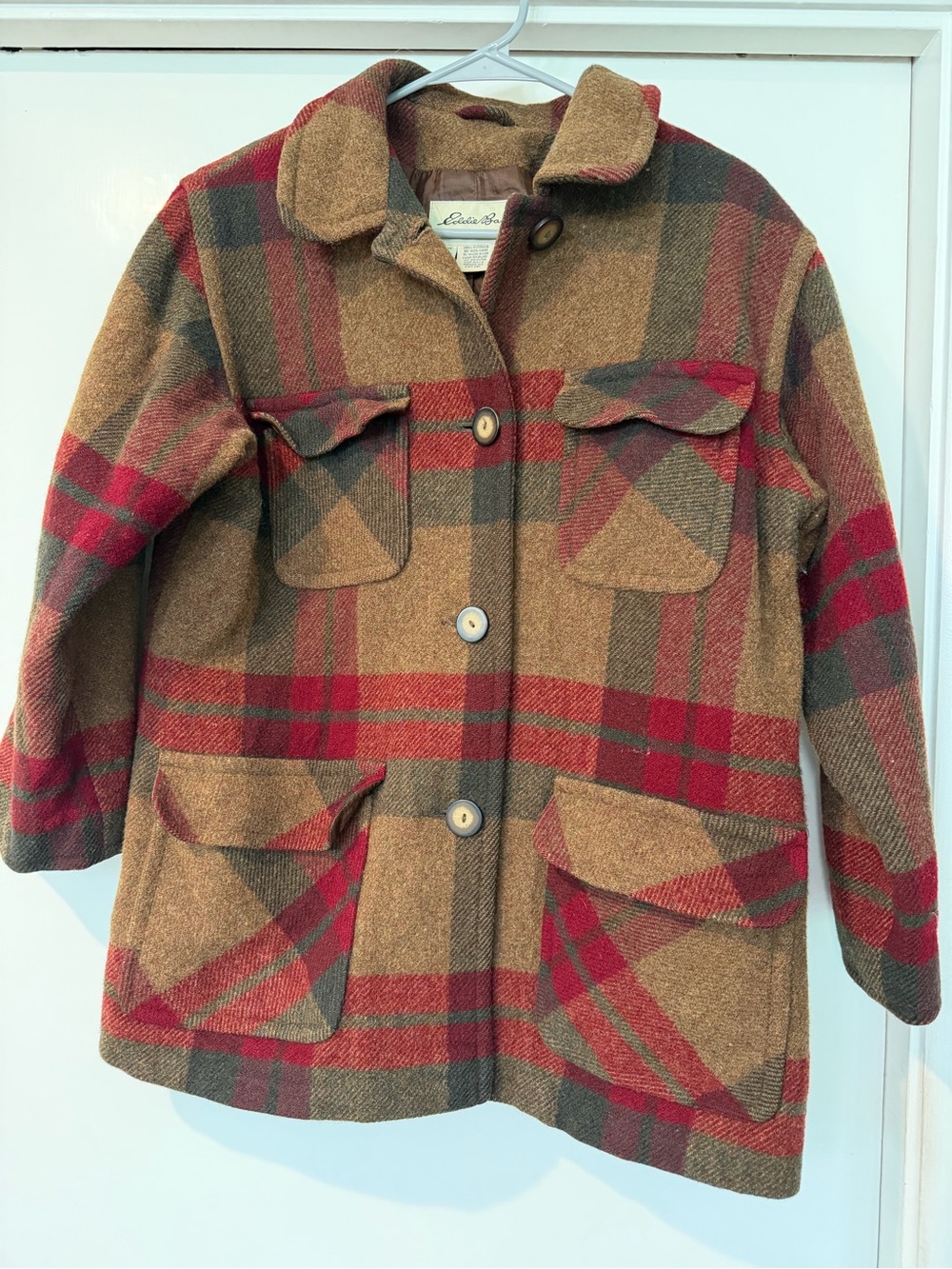 Eddie Bauer wool plaid blanket chore coat